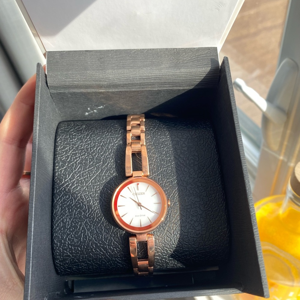 Beautiful Woman Rose gold Citizen Eco Drive watch